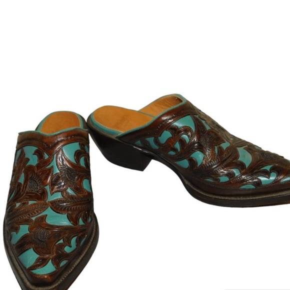 Don Quixote Tooled Leather Western Slip On Boots Mules Made In Mexico Size 8.5 - Picture 11 of 12